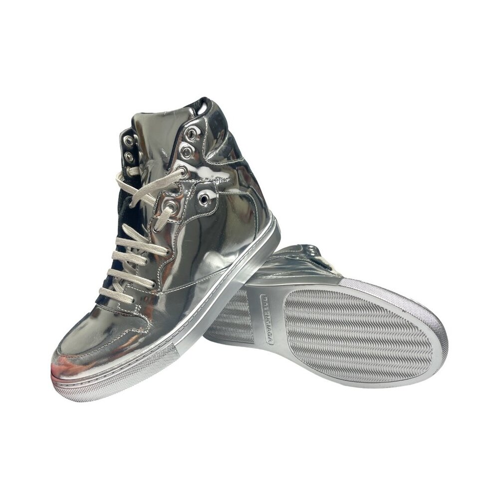 Balenciaga Metallic Silver High-Top Sneakers - Size 6 - Brand New